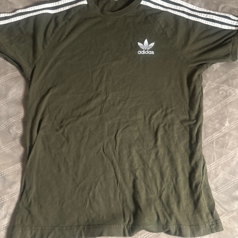 Adidas Green Short Sleeve Tee with Classic Stripes